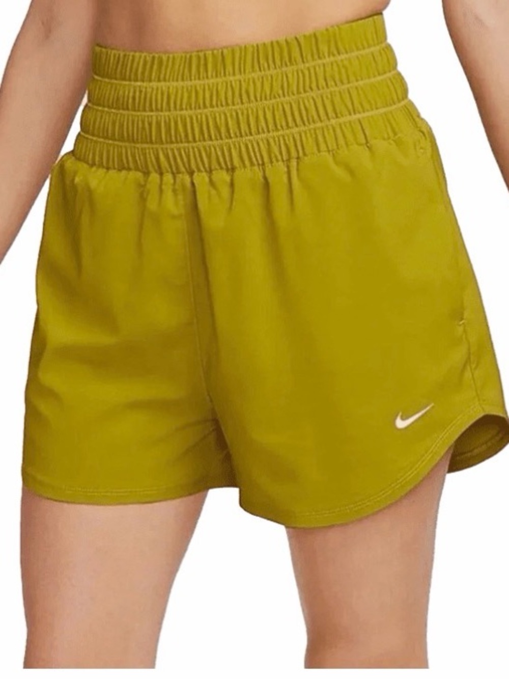 Nike Chartreuse Green High-Rise Smocked Waist Running Shorts